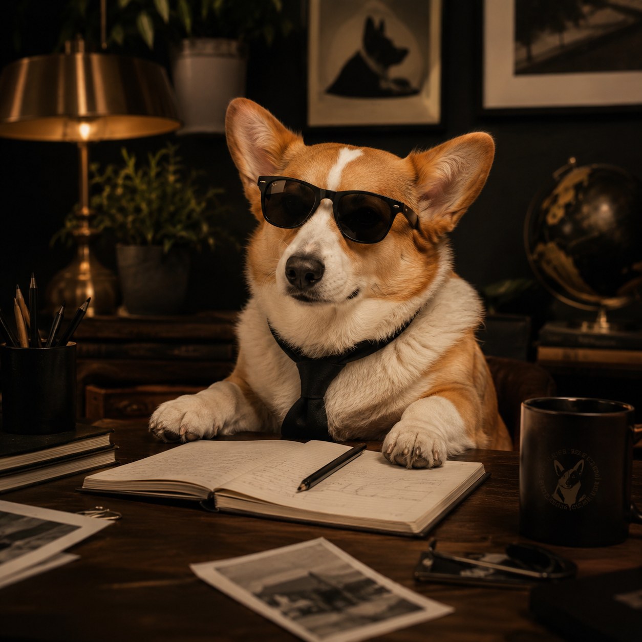 Salty at his desk running the company